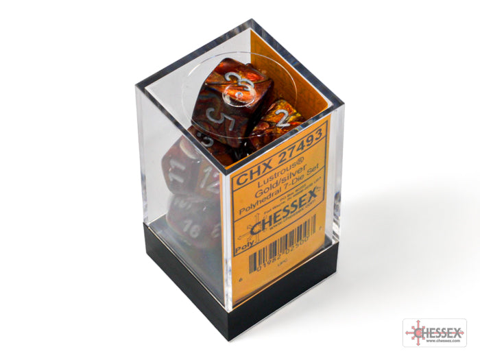 Chessex - Lustrous Polyhedral 7 Dice Set - Gold with Silver - Loaded Dice