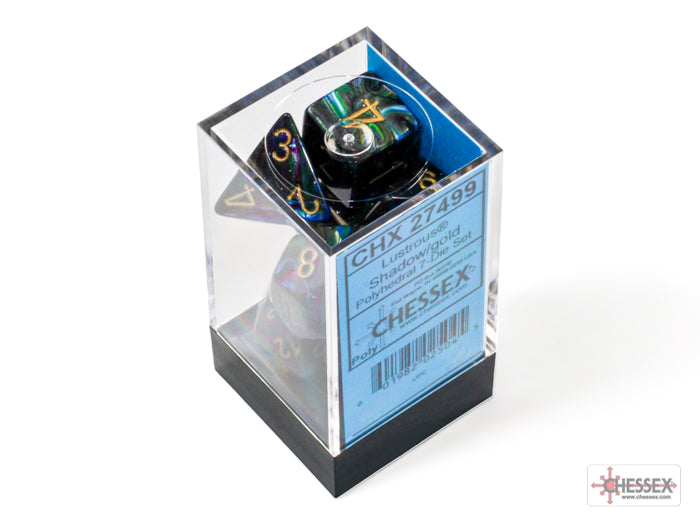 Chessex - Lustrous Polyhedral 7 Dice Set - Shadow with Gold - Loaded Dice