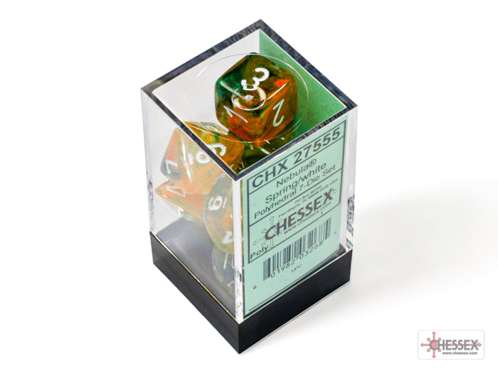 Chessex - Nebula Polyhedral 7 Dice Set - Luminary Spring White - Loaded Dice