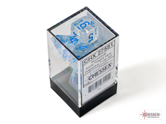 Chessex - Borealis Polyhedral 7 Dice Set - Luminary Icicle light blue - Loaded Dice