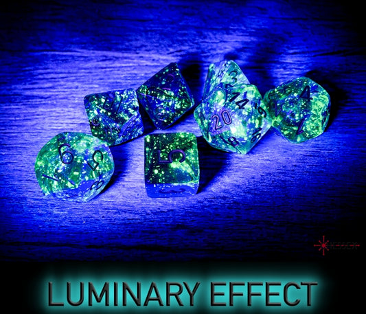 Chessex - Nebula Polyhedral 7 Dice Set - Luminary Oceanic Gold - Loaded Dice