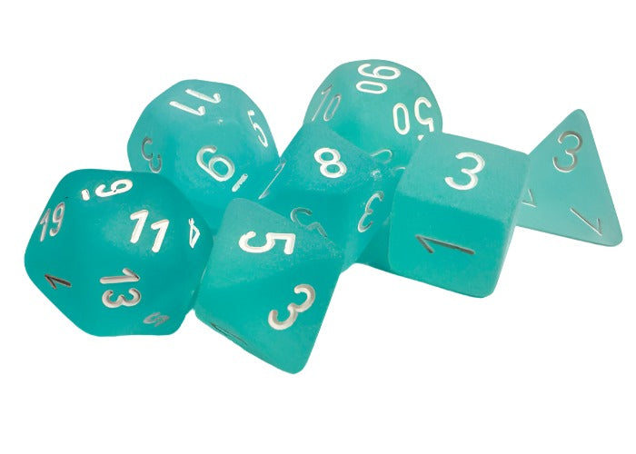Chessex - Frosted Polyhedral 7 Dice Set - Teal with White - Loaded Dice