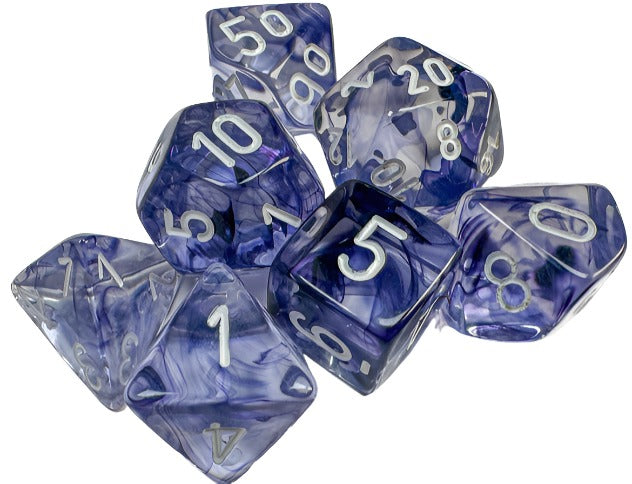 Chessex - Nebula Polyhedral 7 Dice Set - Black with White - Loaded Dice
