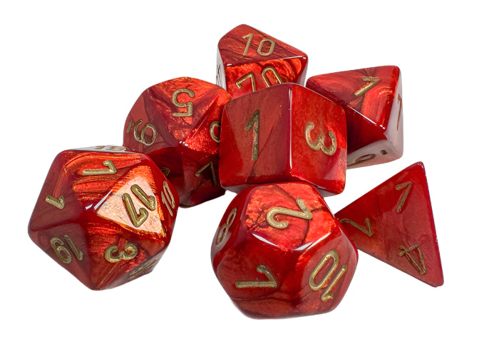 Chessex - Scarab Polyhedral 7 Dice Set - Scarlet with Gold - Loaded Dice