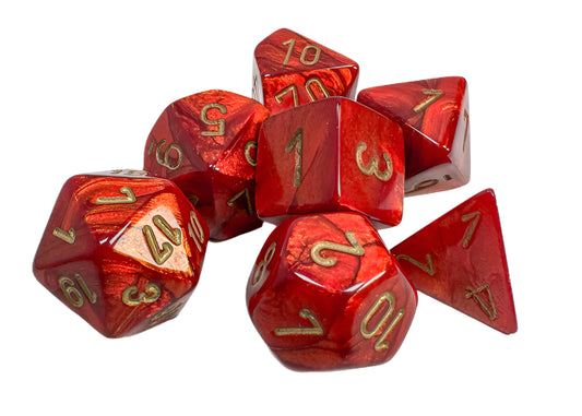 Chessex - Scarab Polyhedral 7 Dice Set - Scarlet with Gold - Loaded Dice