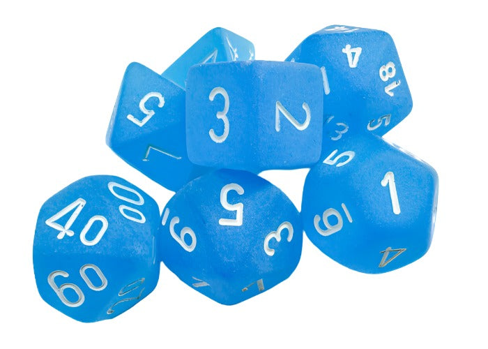 Chessex - Frosted Polyhedral 7 Dice Set - Caribbean Blue with White - Loaded Dice