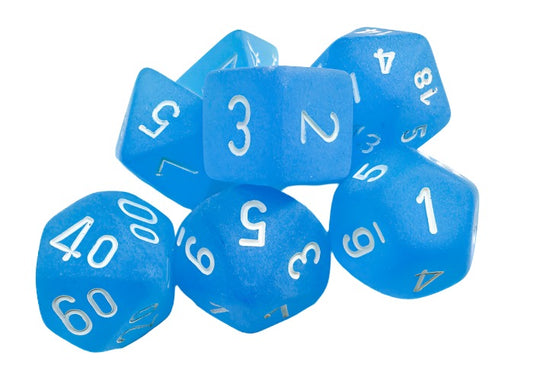 Chessex - Frosted Polyhedral 7 Dice Set - Caribbean Blue with White - Loaded Dice