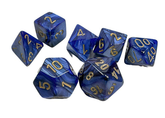 Chessex - Scarab Polyhedral 7 Dice Set - Royal Blue with Gold - Loaded Dice