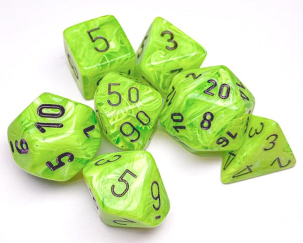 Chessex - Vortex Polyhedral 7 Dice Set - Bright Green with Black - Loaded Dice