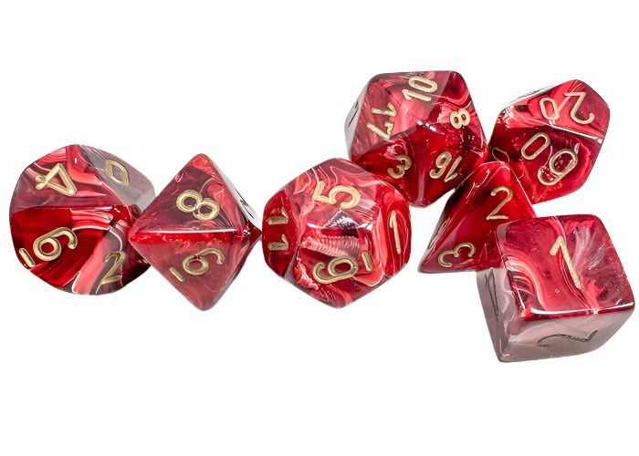 Chessex - Vortex Polyhedral 7 Dice Set - Burgundy with Gold - Loaded Dice