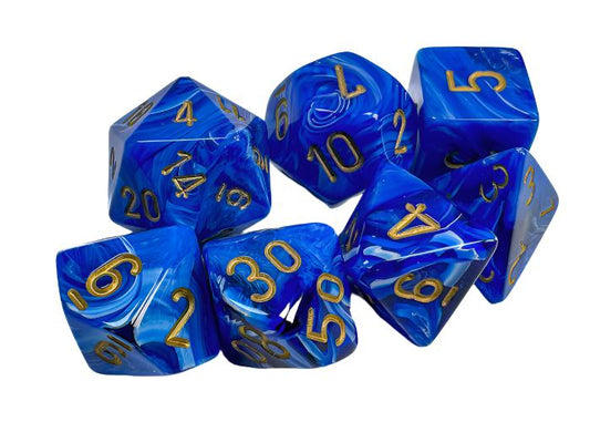 Chessex - Vortex Polyhedral 7 Dice Set - Blue with Gold - Loaded Dice