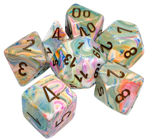 Chessex - Festive Polyhedral 7 Dice Set - Vibrant with Brown - Loaded Dice