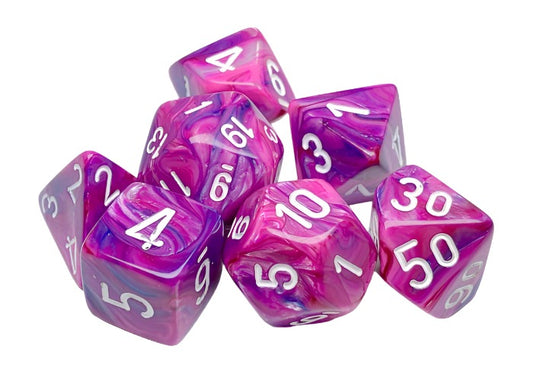 Chessex - Festive Polyhedral 7 Dice Set - Violet with White - Loaded Dice