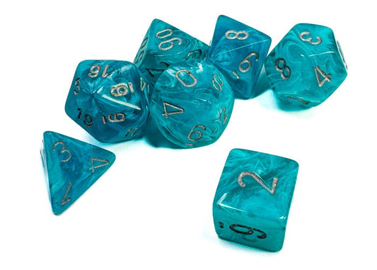 Chessex - Cirrus Polyhedral 7 Dice Set - Aqua with Silver - Loaded Dice