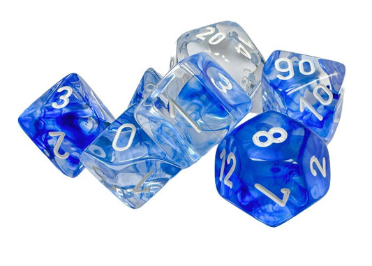 Chessex - Nebula Polyhedral 7 Dice Set - Dark Blue with White - Loaded Dice