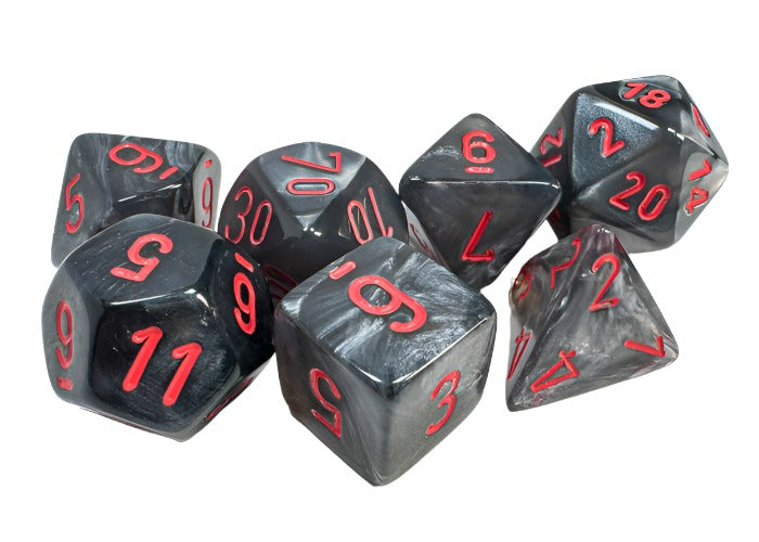 Chessex - Velvet Polyhedral 7 Dice Set - Black with Red - Loaded Dice