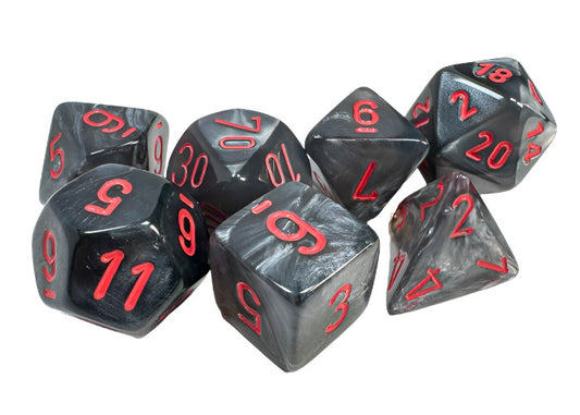 Chessex - Velvet Polyhedral 7 Dice Set - Black with Red - Loaded Dice