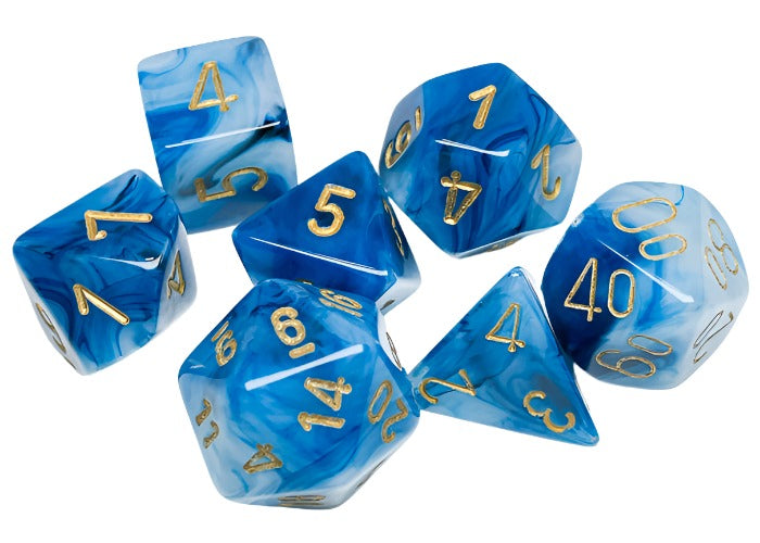 Chessex - Phantom Polyhedral 7 Dice Set - Teal with Gold - Loaded Dice