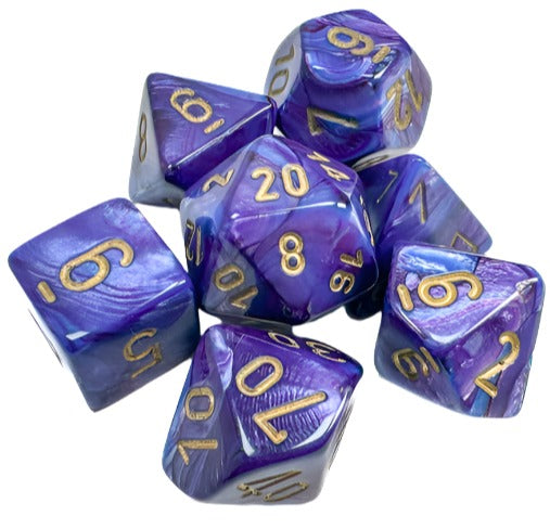 Chessex - Lustrous Polyhedral 7 Dice Set - Purple with Gold - Loaded Dice