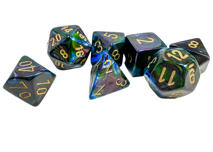 Chessex - Lustrous Polyhedral 7 Dice Set - Shadow with Gold - Loaded Dice
