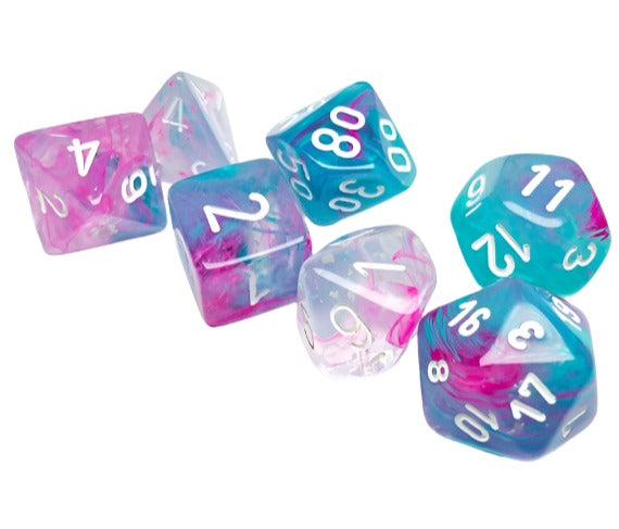 Chessex - Nebula Polyhedral 7 Dice Set - Luminary Wisteria & White - Loaded Dice