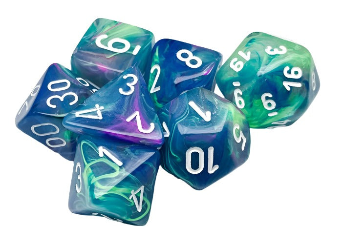 Chessex - Festive Polyhedral 7 Dice Set - Waterlily & White - Loaded Dice