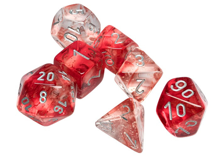 Chessex - Nebula Polyhedral 7 Dice Set - Luminary Red & Silver - Loaded Dice