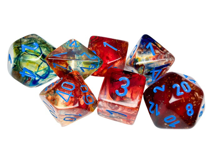 Chessex - Nebula Polyhedral 7 Dice Set - Luminary Primary Blue - Loaded Dice