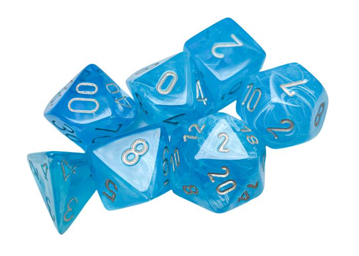 Chessex - Borealis Polyhedral 7 Dice Set - Luminary Sky Silver - Loaded Dice