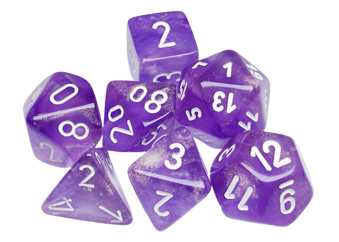 Chessex - Borealis Polyhedral 7 Dice Set - Luminary Purple & White - Loaded Dice