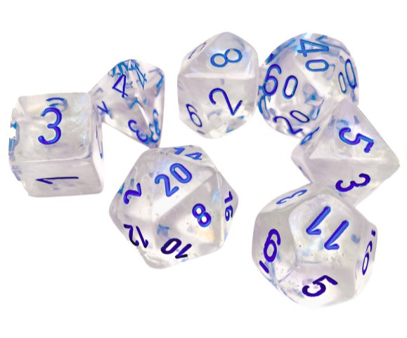 Chessex - Borealis Polyhedral 7 Dice Set - Luminary Icicle light blue - Loaded Dice
