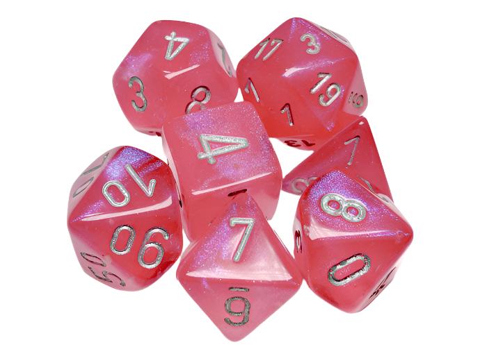 Chessex - Borealis Polyhedral 7 Dice Set - Luminary Polyhedral Pink & Silver - Loaded Dice