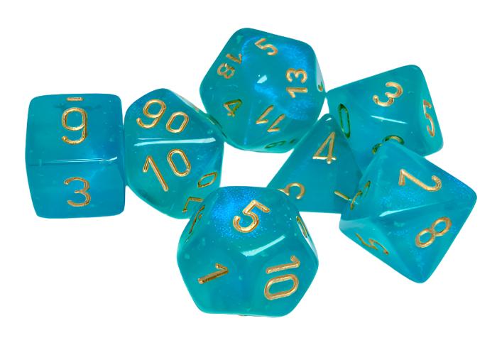 Chessex - Borealis Polyhedral 7 Dice Set - Luminary Teal & Gold - Loaded Dice