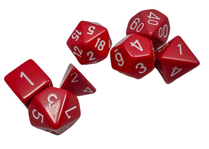 Chessex - Opaque Polyhedral 7 Dice Set - Red with White - Loaded Dice