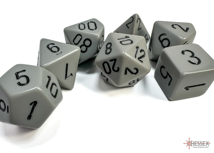 Chessex - Opaque Polyhedral 7 Dice Set - Grey with Black - Loaded Dice