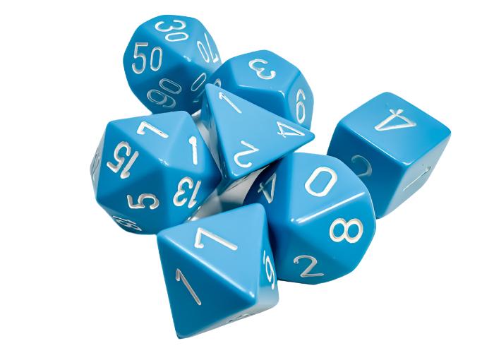 Chessex - Opaque Polyhedral 7 Dice Set - Light Blue with White - Loaded Dice