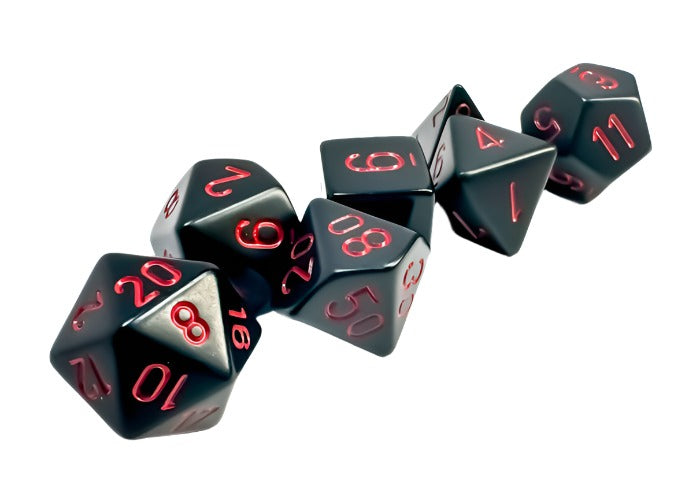 Chessex - Opaque Polyhedral 7 Dice Set - Black with Red - Loaded Dice