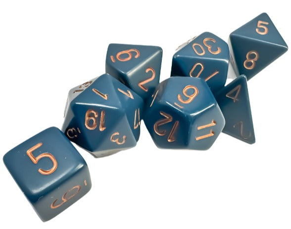Chessex - Opaque Polyhedral 7 Dice Set - Dusty Blue with Gold - Loaded Dice