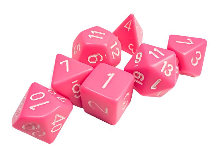 Chessex - Opaque Polyhedral 7 Dice Set - Pink with White - Loaded Dice