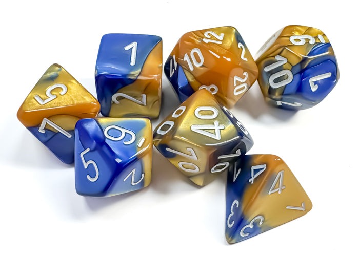 Chessex - Gemini Polyhedral 7 Dice Set - Blue, Gold with White - Loaded Dice