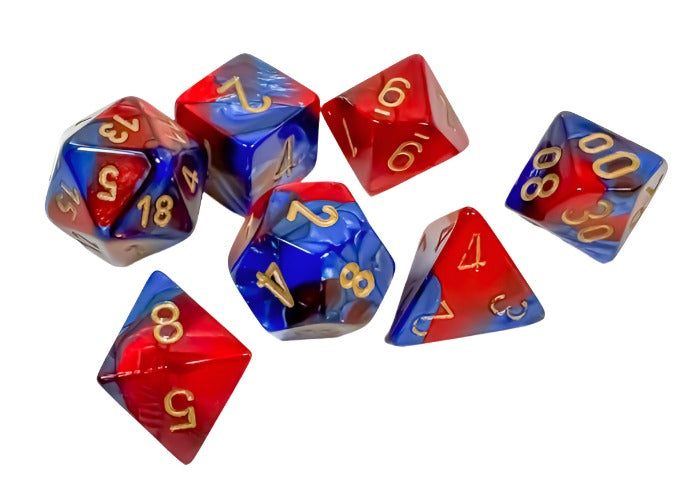 Chessex - Gemini Polyhedral 7 Dice Set - Blue-Red with Gold - Loaded Dice