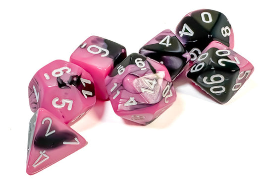 Chessex - Gemini Polyhedral 7 Dice Set - Black-Pink with White - Loaded Dice