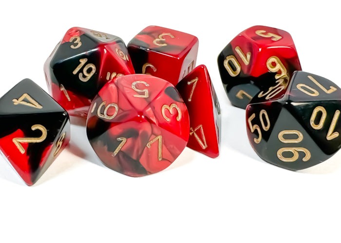 Chessex - Gemini Polyhedral 7 Dice Set - Black-Red with Gold - Loaded Dice