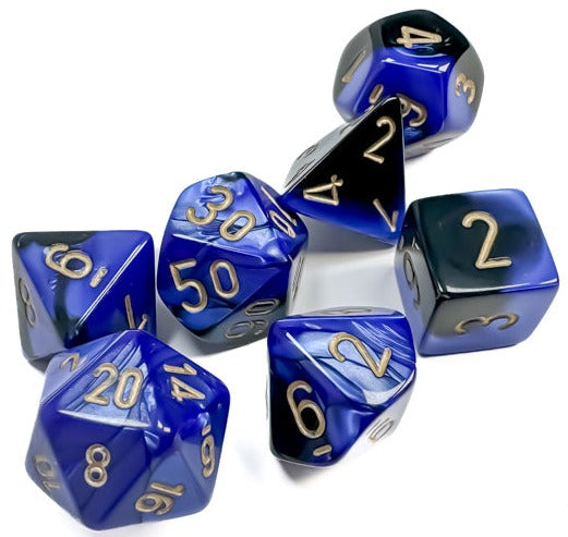 Chessex - Gemini Polyhedral 7 Dice Set - Black-Blue with Gold - Loaded Dice