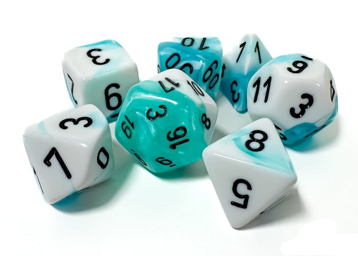 Chessex - Polyhedral 7 Dice Set - White-Teal with Black - Loaded Dice