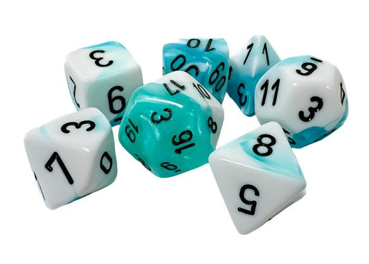 Chessex - Gemini Polyhedral 7 Dice Set - White-Teal with Black - Loaded Dice