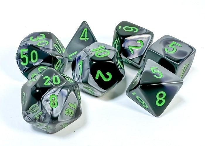 Chessex - Gemini Polyhedral 7 Dice Set - Black-Grey with Green - Loaded Dice