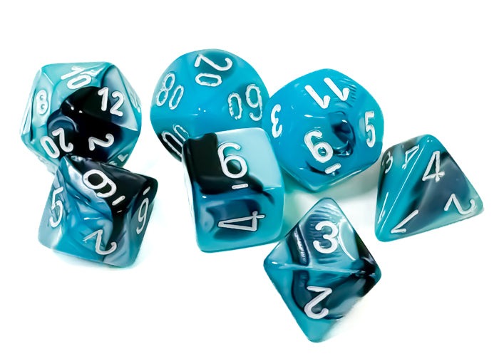 Chessex - Gemini Polyhedral 7 Dice Set - Black-Shell with White - Loaded Dice