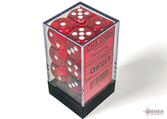 Chessex - Translucent 16mm D6 Dice Block - Red with White - Loaded Dice