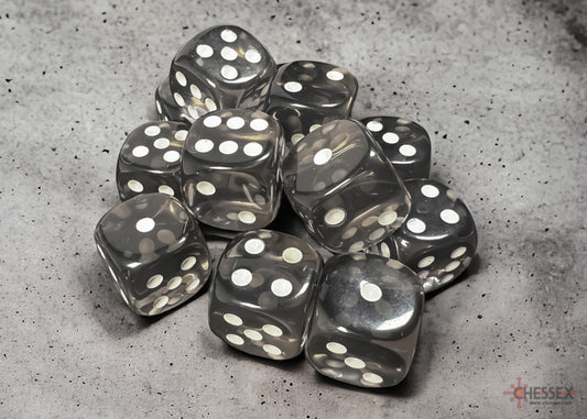 Chessex - Translucent 16mm D6 Dice Block - Smoke with White - Loaded Dice